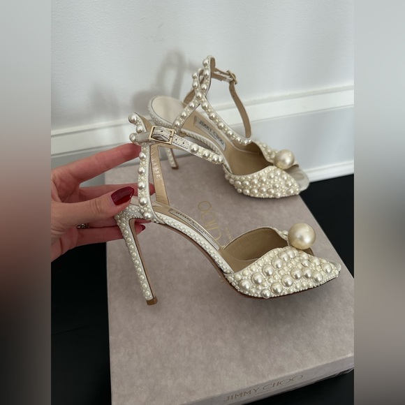 Jimmy Choo Sacora 100MM Embellished Sandals Size 37 - Picture 2 of 15